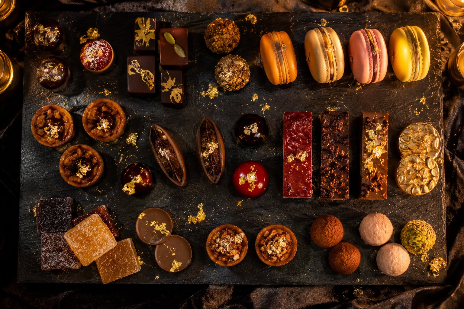 Petit fours de temporada con mignardises de chocolate